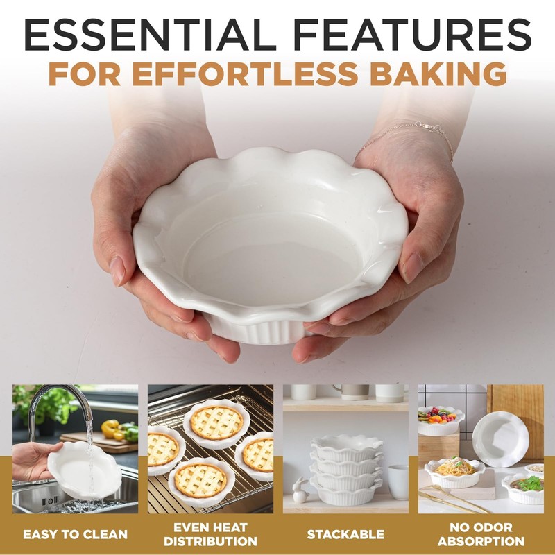 Aunt Shannon's Kitchen White Ceramic Mini Pie Pans - Set of 4 - 4-Pack, gallery