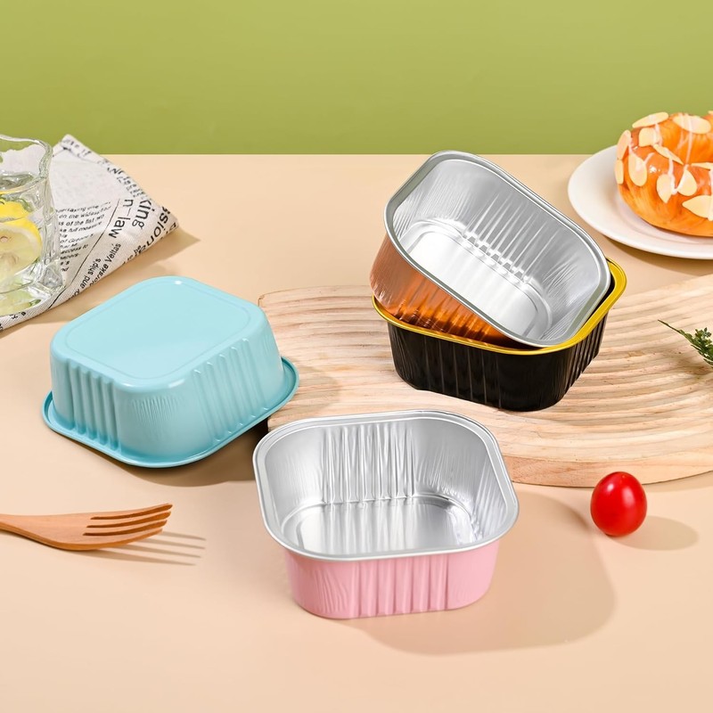 10oz Mini Cake Pans with Lids (40 Pack) Aluminum Foil Square Cupcake Liners gallery