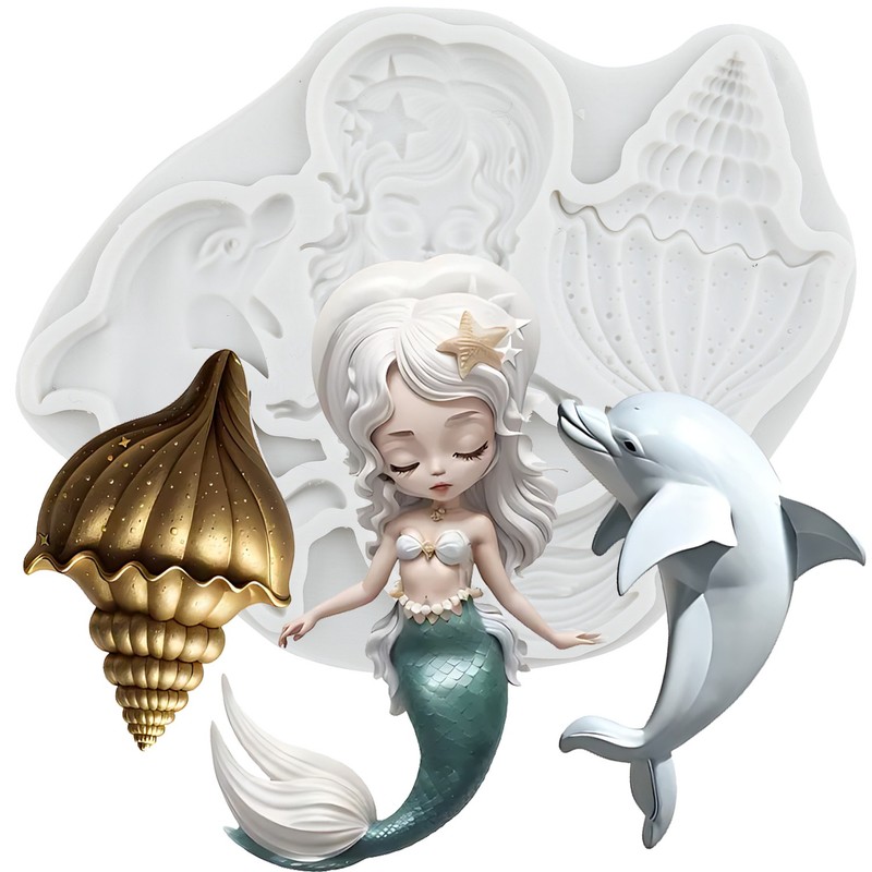 Mermaid Dolphin Silicone Mold Fondant Cake Decorating Chocolate Candy Mold