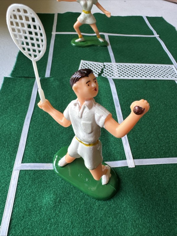 Vintage Tennis Player Cake Toppers male & female plastic felt court net gallery