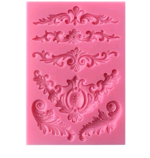 FUNSHOWCASE Baroque Curlicues Scroll Lace Border Silicone Sugarcraft Mold Pink gallery