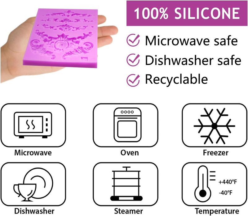4 Pcs Baroque Style Curlicues Scroll Lace Fondant Silicone Molds, Filigree Relie gallery