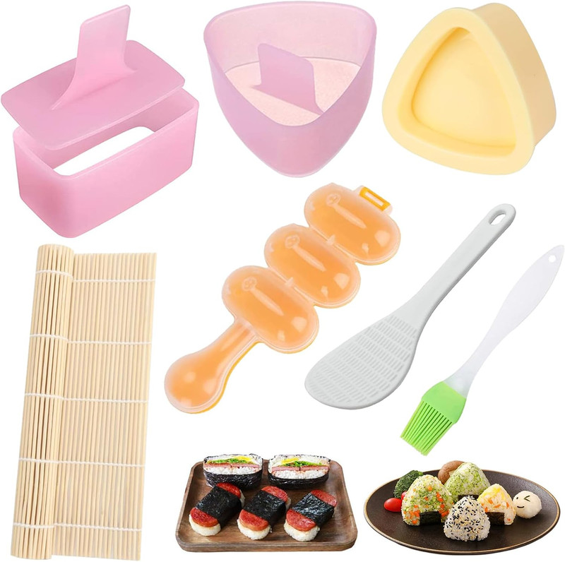 7 Pcs Onigiri Rice Ball Mold Maker Kit, Musubi Press, Classic Triangle Shake …