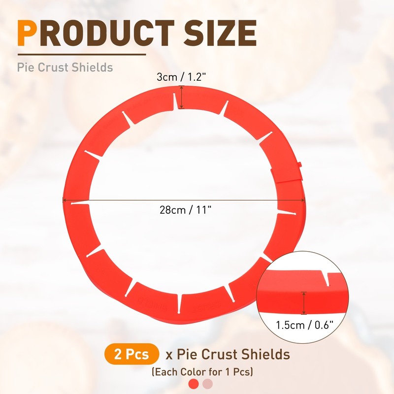 Adjustable Silicone Pie Crust Shields, 2Pcs Crust Edges Protectors, Red/Pink gallery