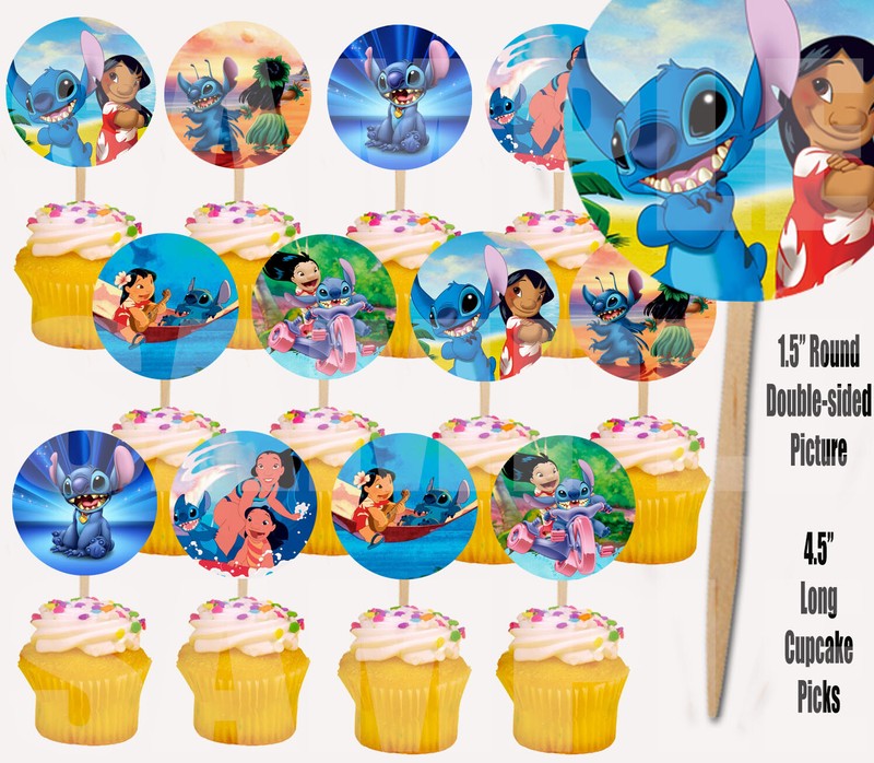 Lilo and Stitch Cupcake Picks Cake Topper Favor Double Sided Images-12