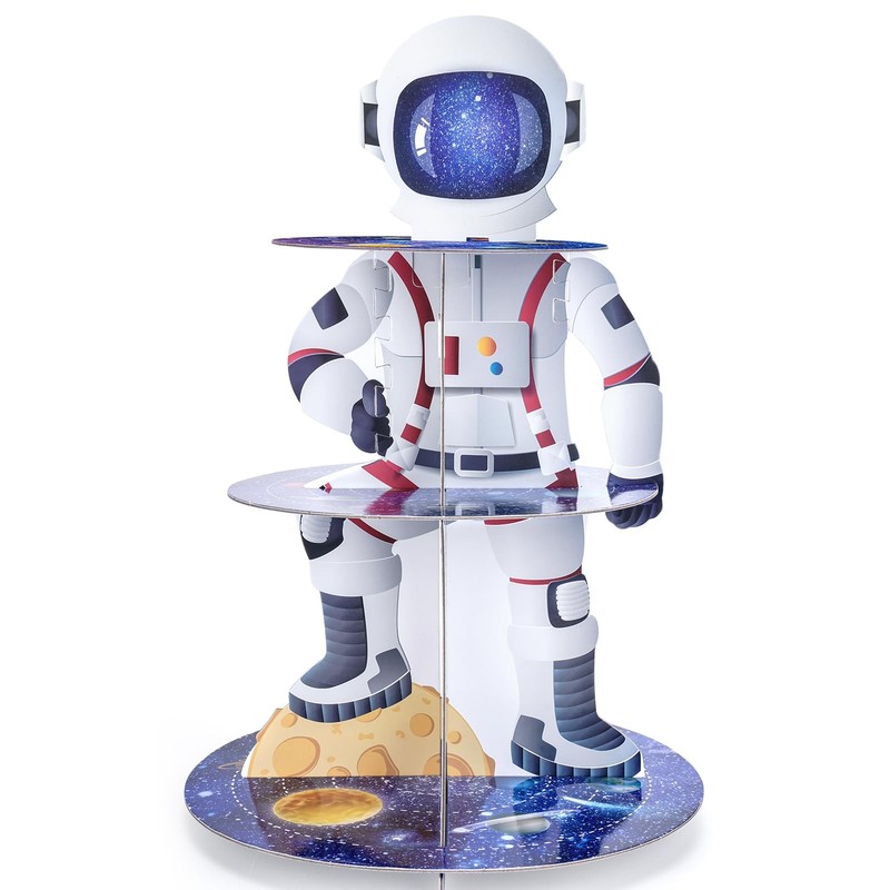 Outer Space Cupcake Stand – 3 Tier Astronaut Boy Cake Holder Decorations Dess…