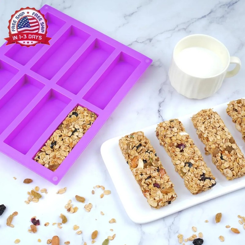 8 Cavity Granola Bar Molds, 2 Pack Rectangle Silicone Chocolate Candy Bar Molds gallery