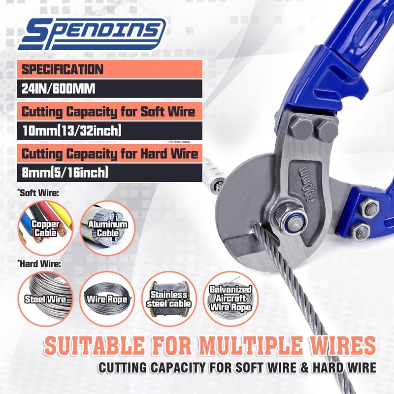 SPENDINS 24" Heavy Duty Wire Rope Cutter, Steel Cable, Ergonomic Handle gallery