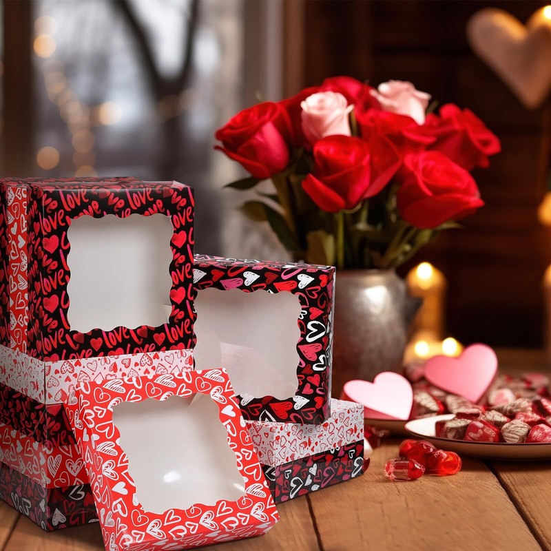 12 Pieces Valentine's Day Cookie Boxes Bakery Box with Window for Cake PVC He... gallery