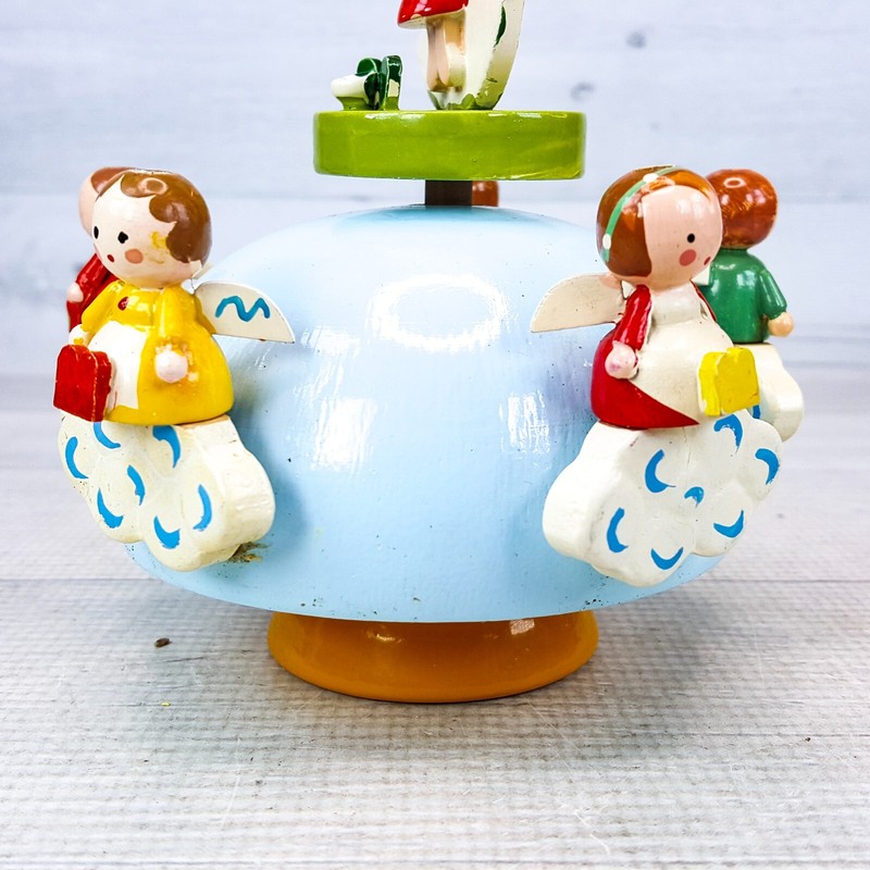 Vintage SEVI Birthday Musical Turning Cake Topper Wood Wood Angels w 3 Italy gallery