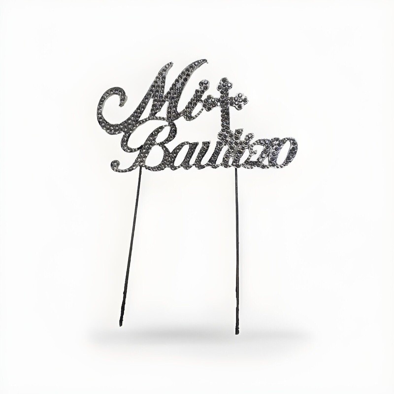 Mi Bautizo Silver Rhinestone Cake Topper Metal 5 X 6 in