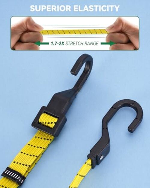 6 Pcs Flat Adjustable Bungee Cords with Hooks, 3X Faster to 48 Inch Yellow gallery