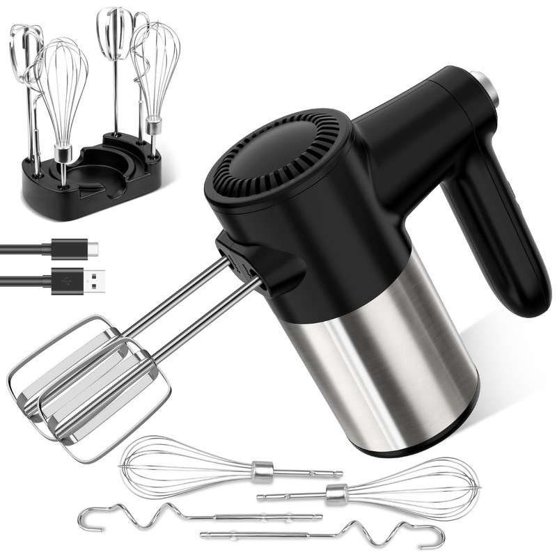 Cordless Hand Mixer, Digital Display 7 Speed Rechargeable Electric Mixer Hand…