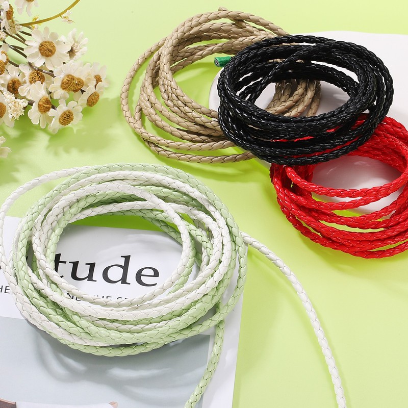 2 Pcs Braided Leather Cords, Round Leather Strap 4mm Dia. 2.27 Yards, Bright Red gallery