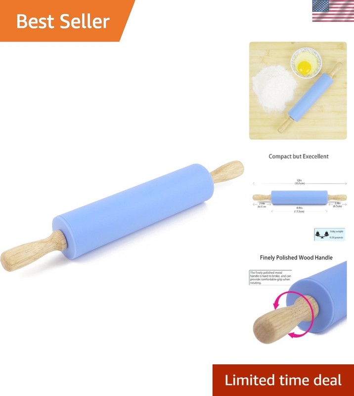 Compact 12-Inch Silicone Rolling Pin - Lightweight Kitchen Accessory in Blue