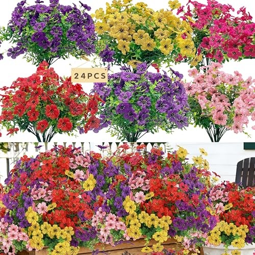 Bundles Artificial Flowers Bulk for Outdoor Decor, UV Resistant 24 Mix 6 Color