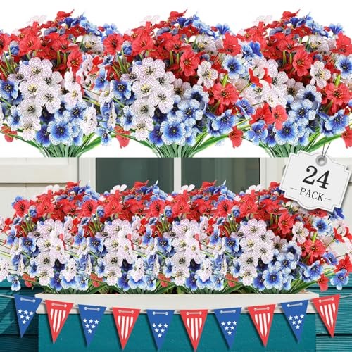 Bundles Artificial Flowers for Outdoor,No Fade Fake Plastic 24 Mix 3 Colors
