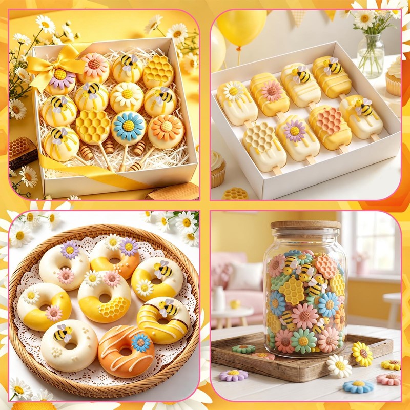 Bumble Bee Silicone Mold 4Pcs Honeycomb Sunflower Fondant Molds Beehive Candy... gallery