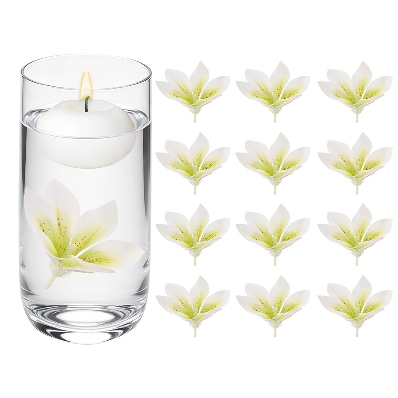 12 Floating Flowers for Centerpiece, for Magnolia Fake Flowers Green White