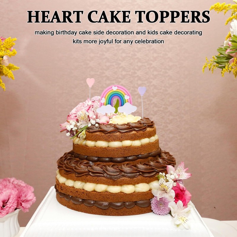 6Pcs Rainbow Heart Cake Picks Soft Clay Reusable Toppers for Wedding Birthday gallery