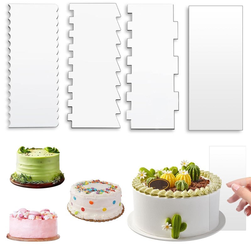Cake Scraper, 4PCS Clear Acrylic Icing Smoother Stripes Cake Decorating Comb,…