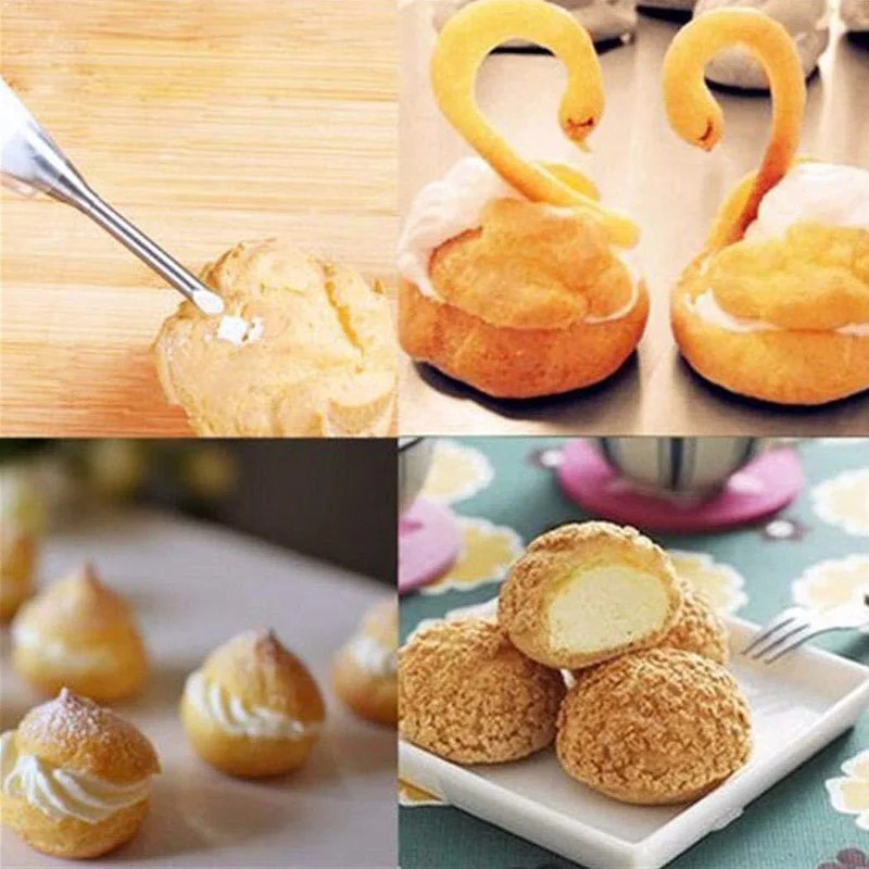 1/4Pcs Stainless Steel Puff Cream Nozzles Cake Icing Piping Tip DIY Donut Pastry gallery