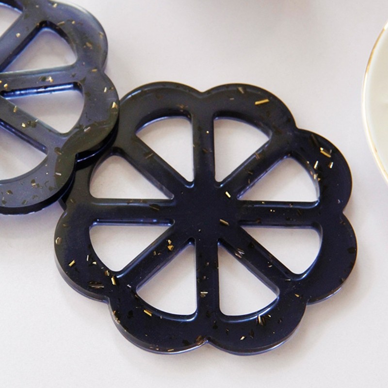 Cup Coaster Simple Black Hollow Flower-shaped Resin Coaster Cup Pads for Tables gallery