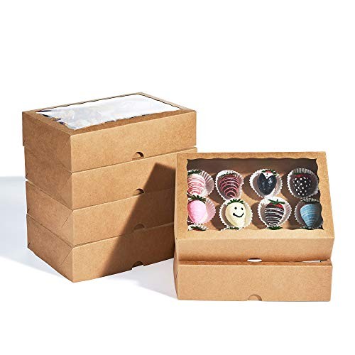 PCS 10x7 x2.5Inches Premium Strawberry Boxes with Display Window, Sweet 4 Brown