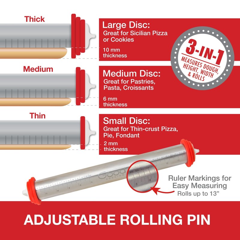 Adjustable Xl Pastry Rolling Pin W/thickness Rings Stainless Steel French Dough gallery