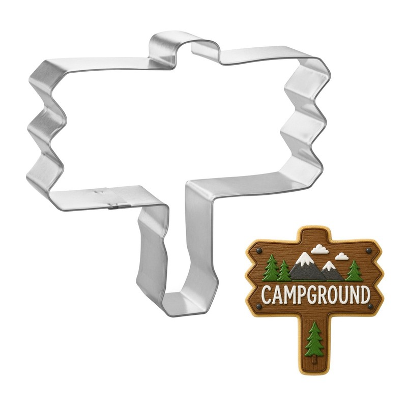 Wood Camping Sign 4.25” Cookie Cutter Metal Made in the USA
