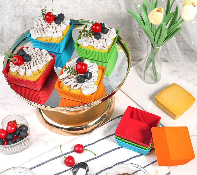 3.5 Inch Jumbo Baking Cups Reusable Silicone Square Cupcake Liners Non-stick Muf gallery