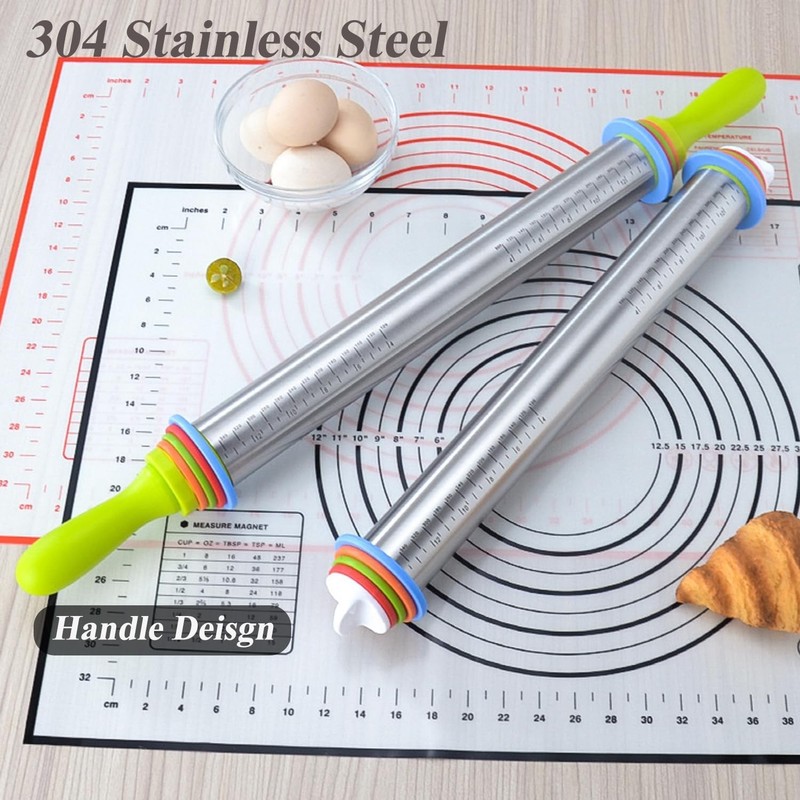Adjustable Rolling Pin with Thickness Rings for Baking, Stainless Steel Designs