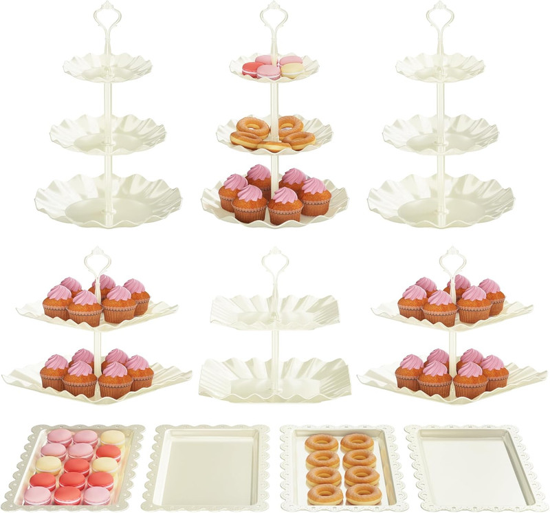 10 Pack Cake Stand Set with 3 x Two-Tier and 3 x Three-Tier Cupcake Stands, P... gallery