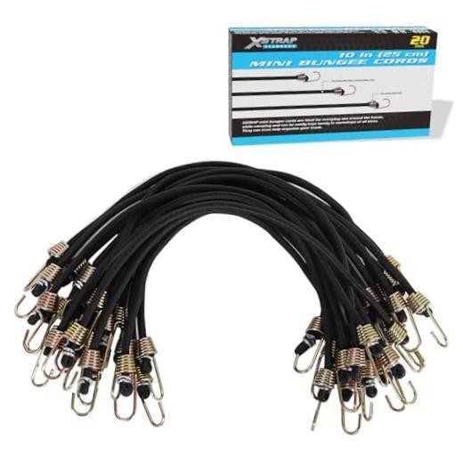 10-Inch Mini Bungee Cords with Hook, 20 Pcs Elastic Straps | Small Black