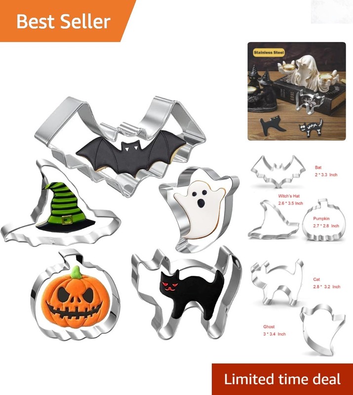 Halloween Cookie Cutters Set 5 Stainless Steel Shapes Witch Pumpkin Ghost Bat…
