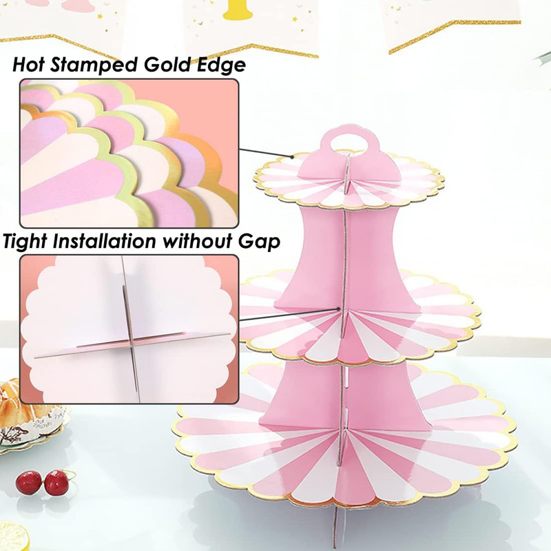 2 PACK Cardboard Cake Stand, 3 Tier Paper Dessert round Cupcake Holder Tower Dis gallery