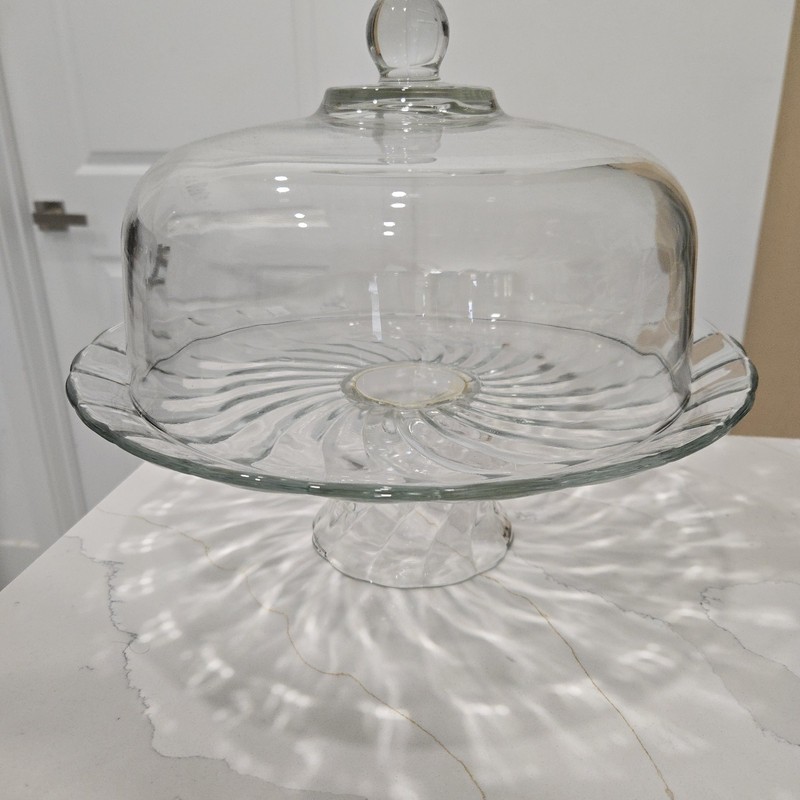 Vintage Glass 12” Pedestal Cake Stand Swirl Base with Dome Cover