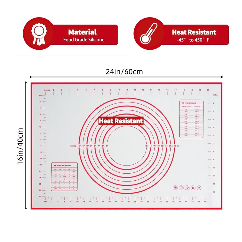 24x16 Inch Extra Thick Silicone Baking Mat with Measurements | nomal, Red gallery