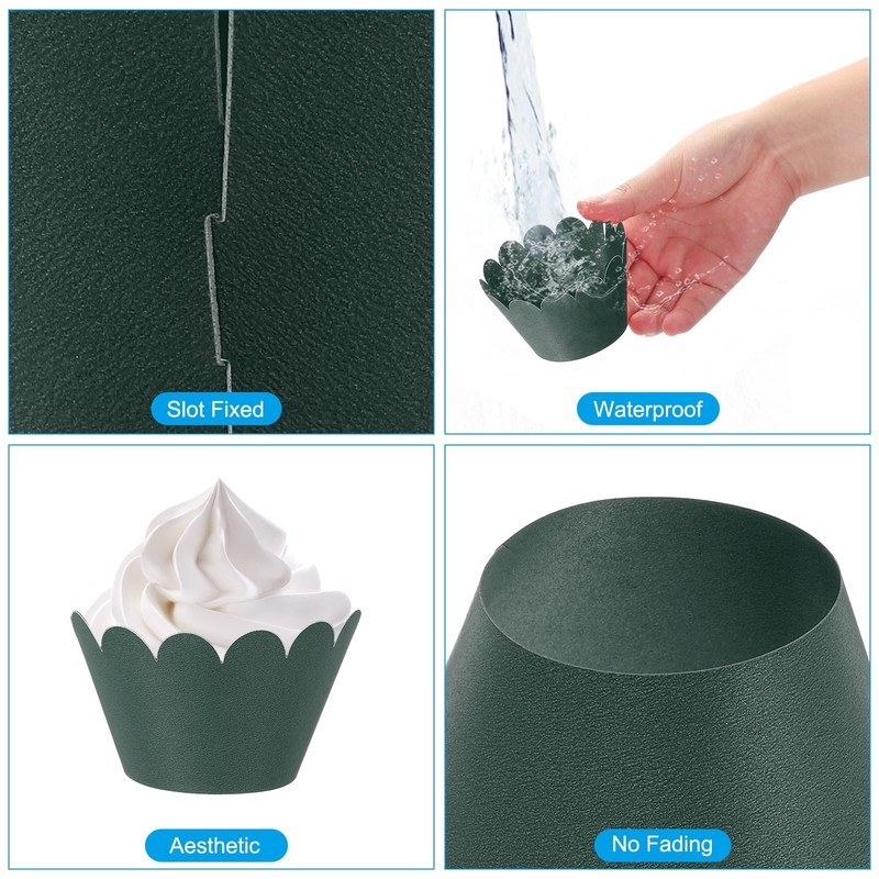 Cupcake Liners, 50 Pieces Grooved Standard Decor Dark Green gallery