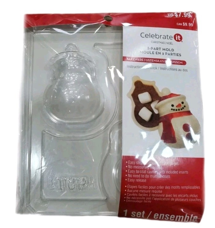 New Celebrate It 3-Part Snowman Hot Cocoa Bomb Mold Christmas Chocolate Baking