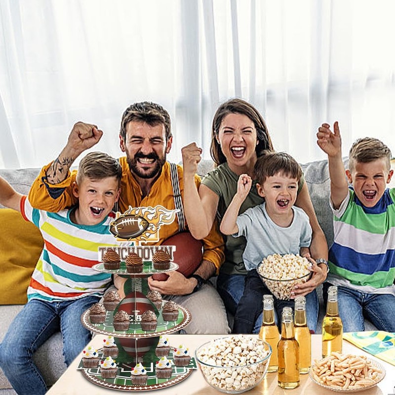 3-Tier Football Cupcake Stand for Dessert Table, Sports Rolls Ball Cupcake To... gallery