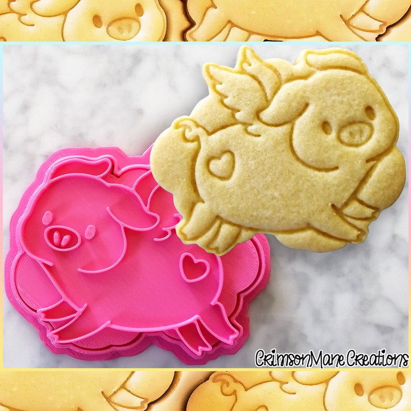 Pig Flying Cookie Cutter When Pigs Fly Biscuit Baking Supply Stamp Fondant Tool