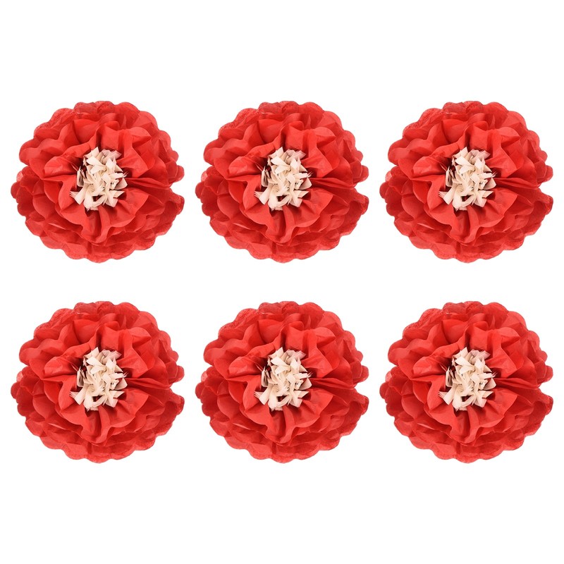 Crepe Paper Flowers, Bright Red Tissue Paper Flowers – 8 x 8 Inch / 6 Pcs