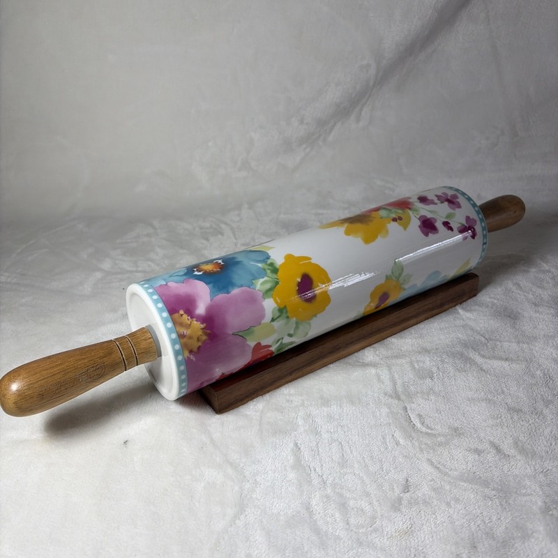 Pioneer Woman Breezy Blossom Ceramic Rolling Pin with Wood Stand - Retired! gallery