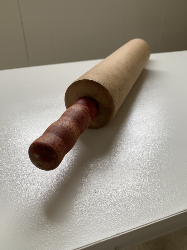 Vintage Wooden Rolling Pin Dough Roller Wood Handles 16 Inches Long 1960’s gallery