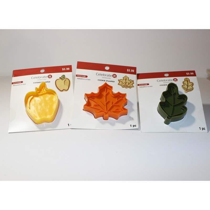 Fall Set of 3 Cookie Cutter Stamper Press Celebrate It Apple Leaf New