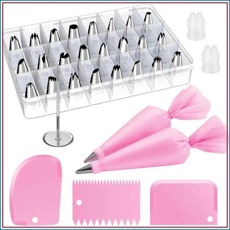 Cake Decorating Kit Piping Bags Tips Set Reusable Pastry Bags Stainless 32Pc