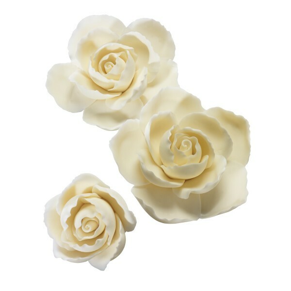 6 Individual Cream Ruffled Roses Gum Paste Gumpaste flowers Fondant Sugar ivory