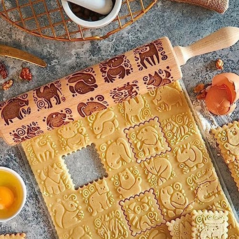 1 PCS Animal Print Embossed Rolling Pin Cookie Rolling Pin, As Shown for6399 gallery