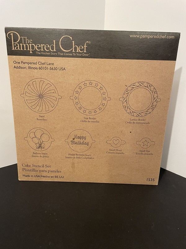 Pampered Chef Cake Stencil Set #1535 7 Patterns Balloons, Borders, Star, Heart